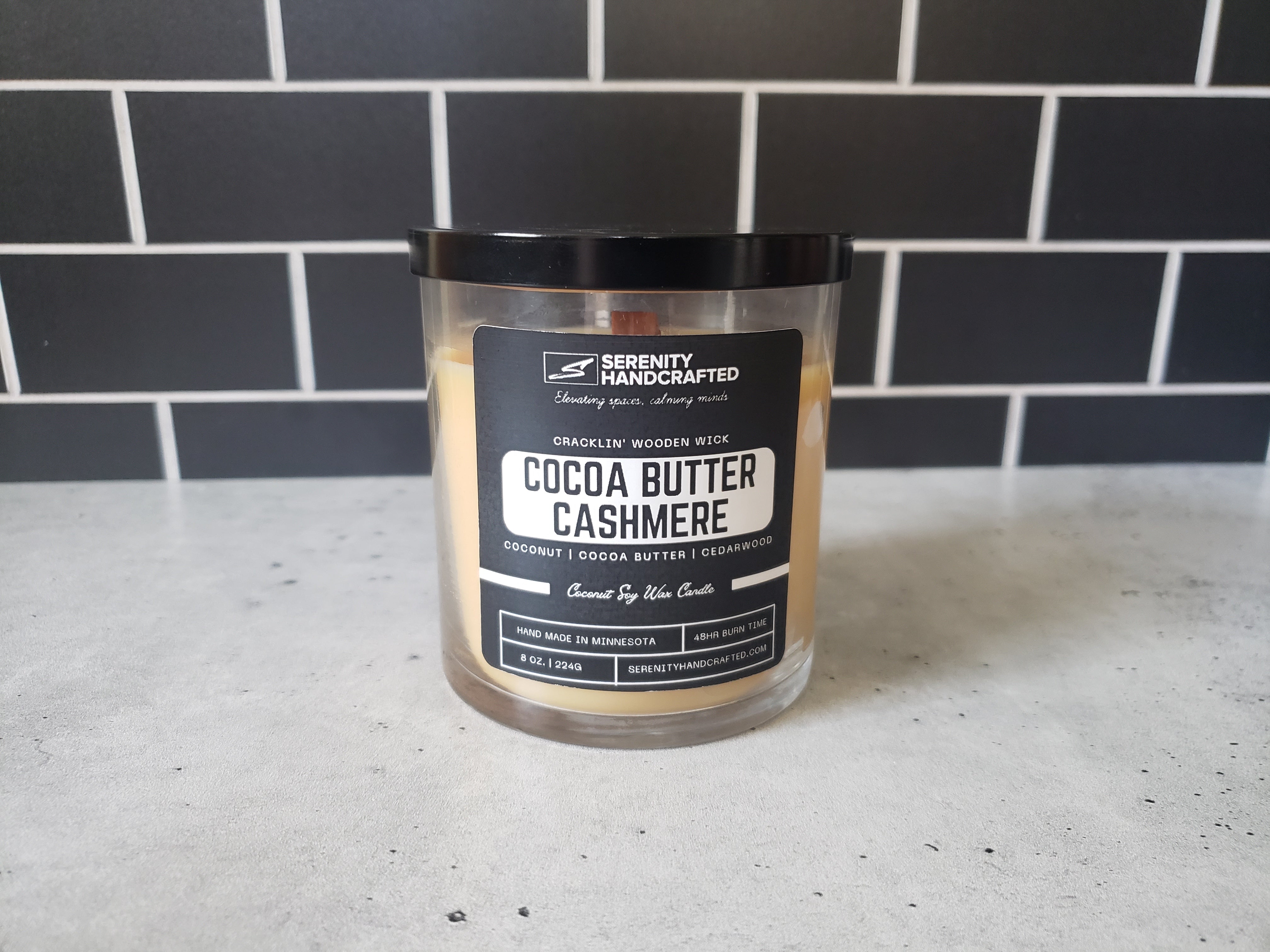 Cocoa butter Cashmere Wood Wick Candle, Crackling Wood Wick Soy